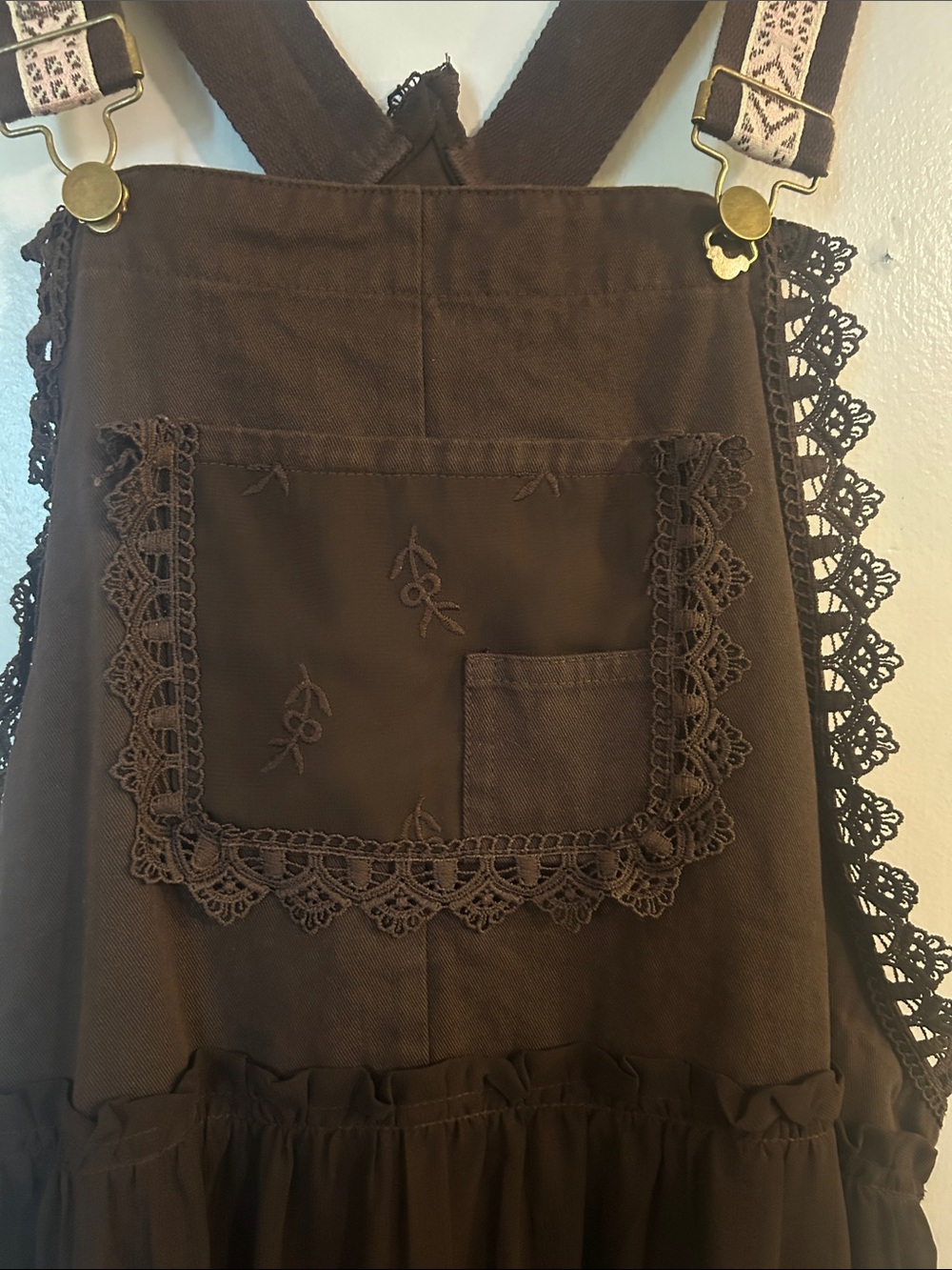 Brown Lace-Trim Pinafore Dress - Picture 2 of 4